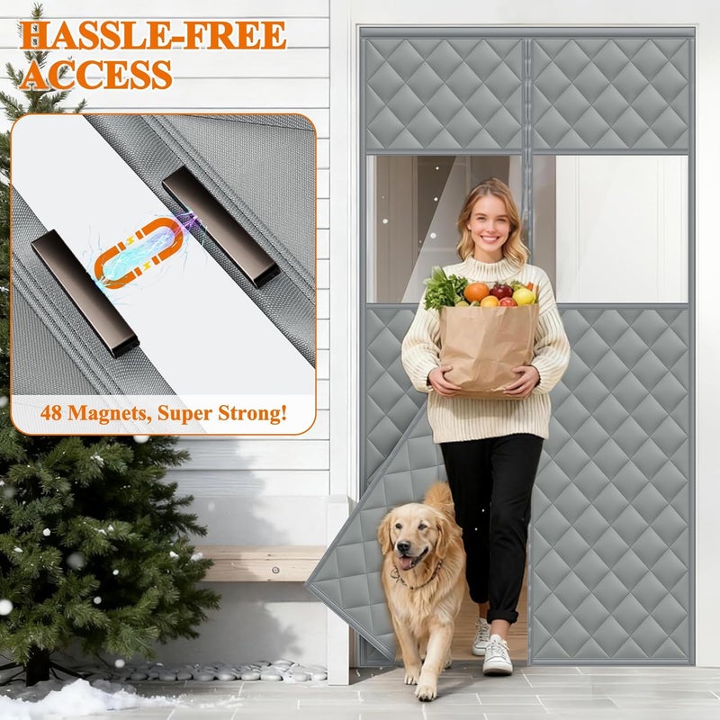 MAGZO Magnetic Thermal Insulated Door Curtain with Perspective Window, Fits 36" x 80" Door, Made of Oxford&Cotton, Insulation Cover Blanket for Winter/Sliding Glass/Patio Doors, Keep Cold Out, Grey - Image 5